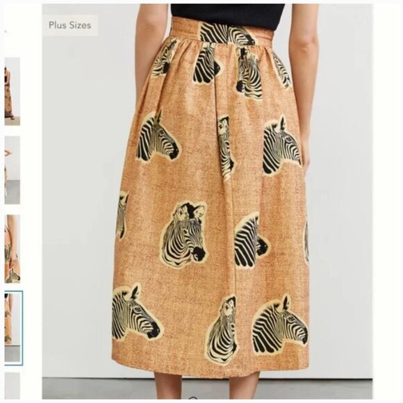 ⭐️ SIKA A-Line Zebra Animal Boho Peasant Hipster Hippie Art Deco Farm Midi Skirt - Picture 1 of 7